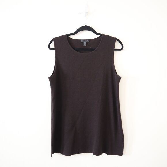 Eileen Fisher Size M 100% Wool Sleeveless Knit Top Brown Shell Tank - Picture 1 of 10